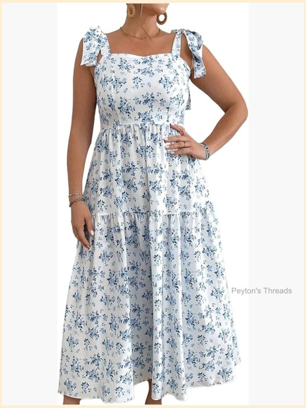 Plus Size Floral Print Tie Shoulder Ruffle Hem Cami Long Dress